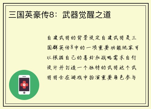 三国英豪传8：武器觉醒之道